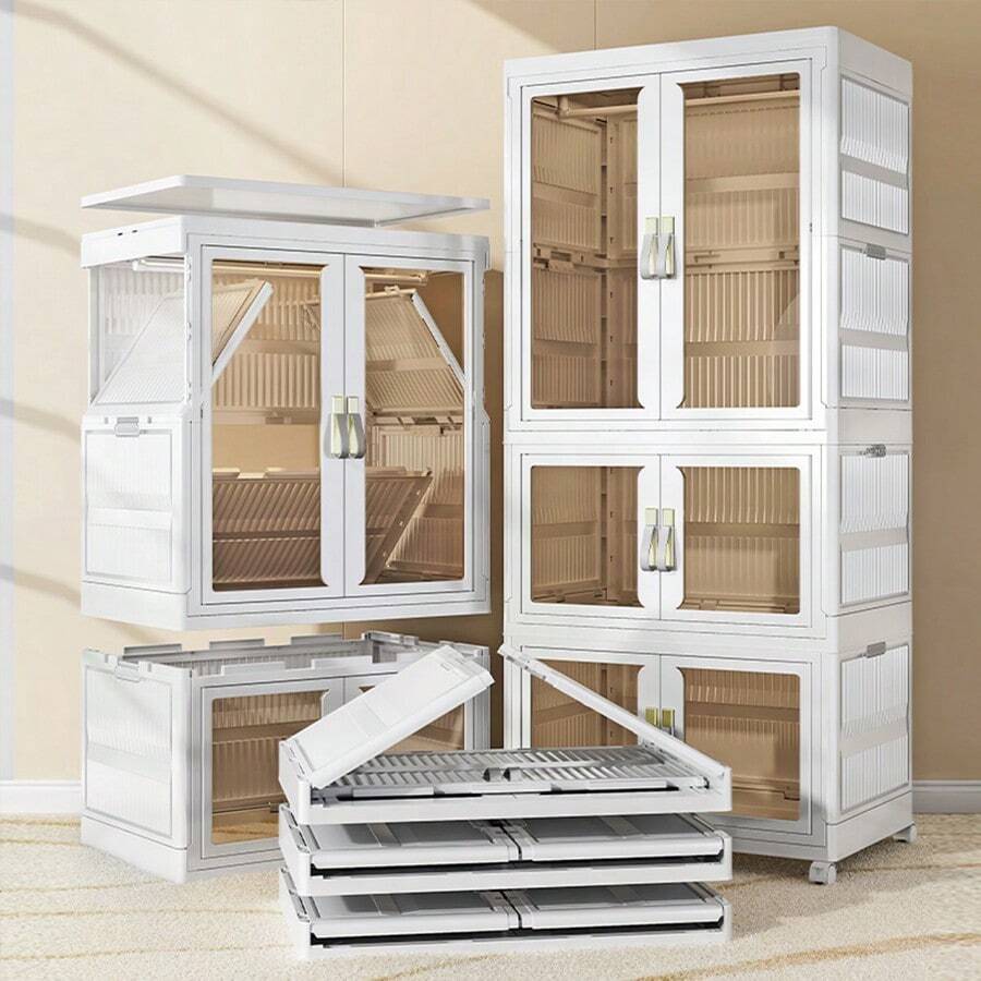 Armoire Portable en Plastique avec Portes en Verre