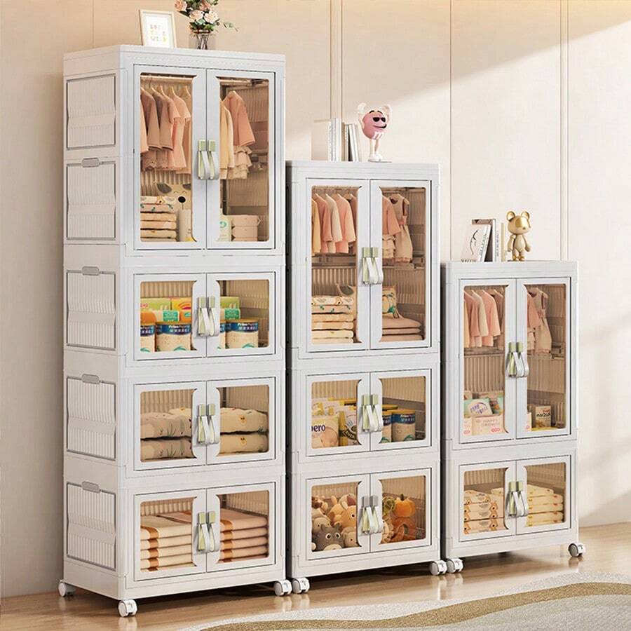 Armoire Portable en Plastique avec Portes en Verre