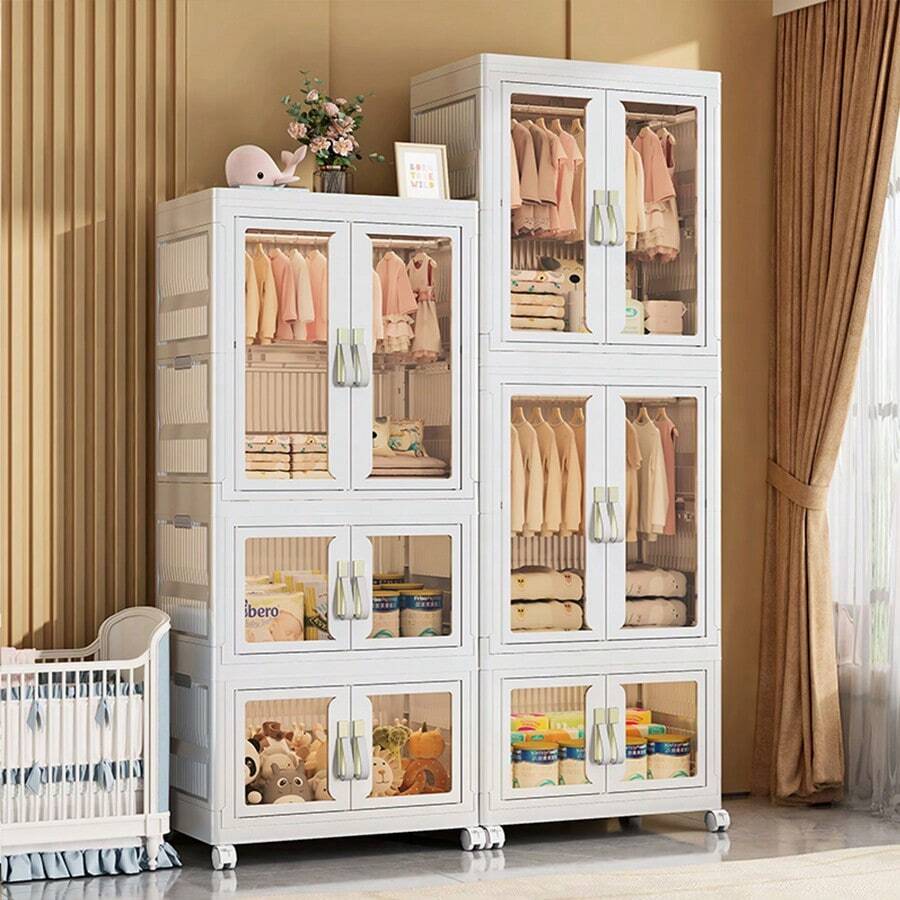 Armoire Portable en Plastique avec Portes en Verre