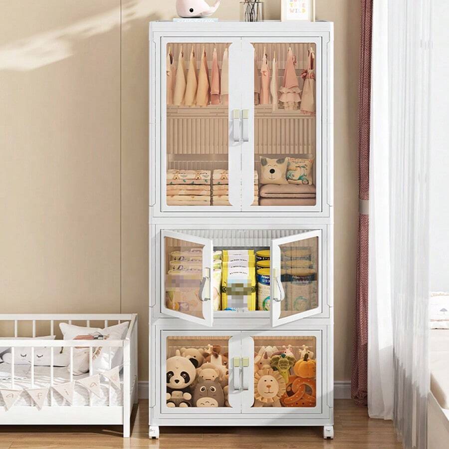 Armoire Portable en Plastique avec Portes en Verre