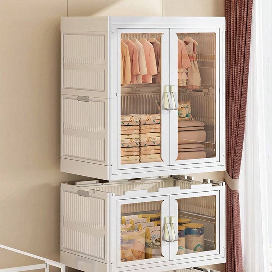 Armoire Portable en Plastique avec Portes en Verre