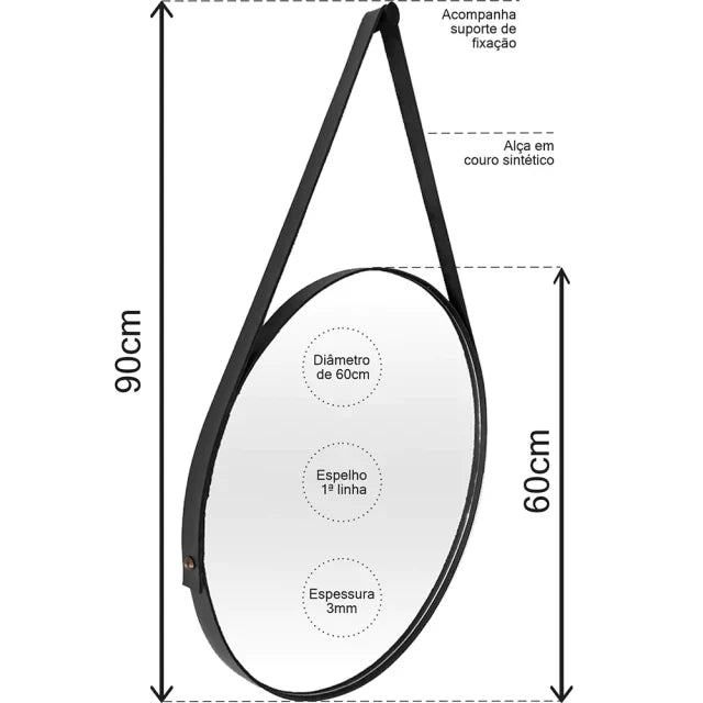 Miroir Adnet Cuir 50cm + Support