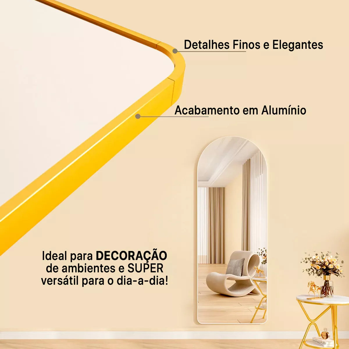 Grand miroir Pinterest avec support et cadre doré