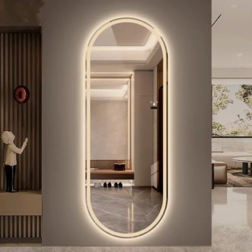 Miroir Ovale Sablé Lumineux avec LED Chaudes - 60x150cm