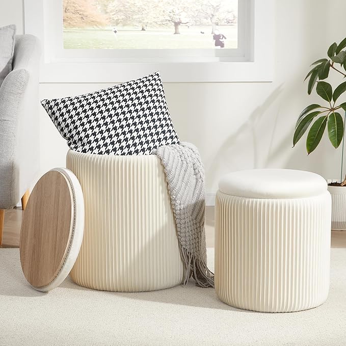 Duo D'Ottomans en Velours Polyvalent – Rangement Élégant & Confort