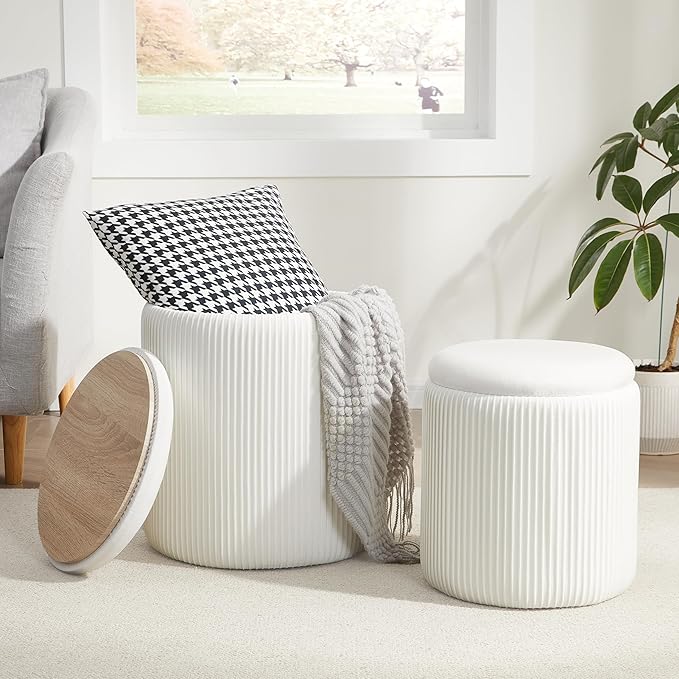 Duo D'Ottomans en Velours Polyvalent – Rangement Élégant & Confort