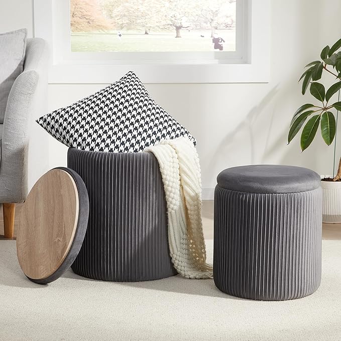Duo D'Ottomans en Velours Polyvalent – Rangement Élégant & Confort