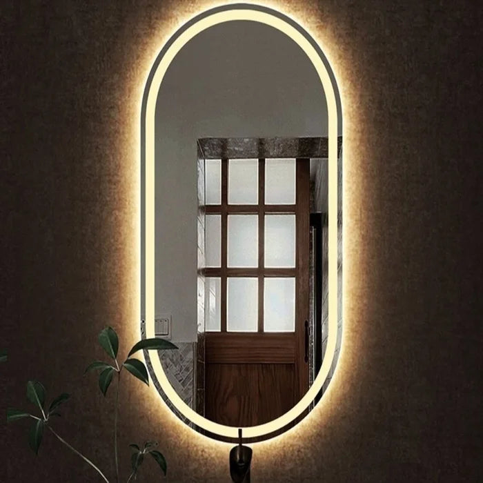 Miroir Ovale Sablé Lumineux avec LED Chaudes - 60x150cm