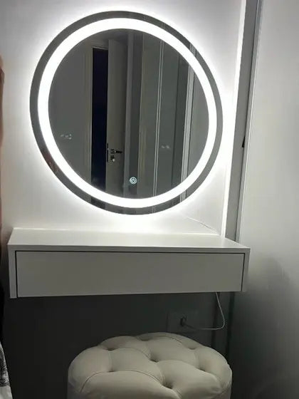 Miroir ROND BLASTÉ éclairé avec LED et bouton à écran tactile