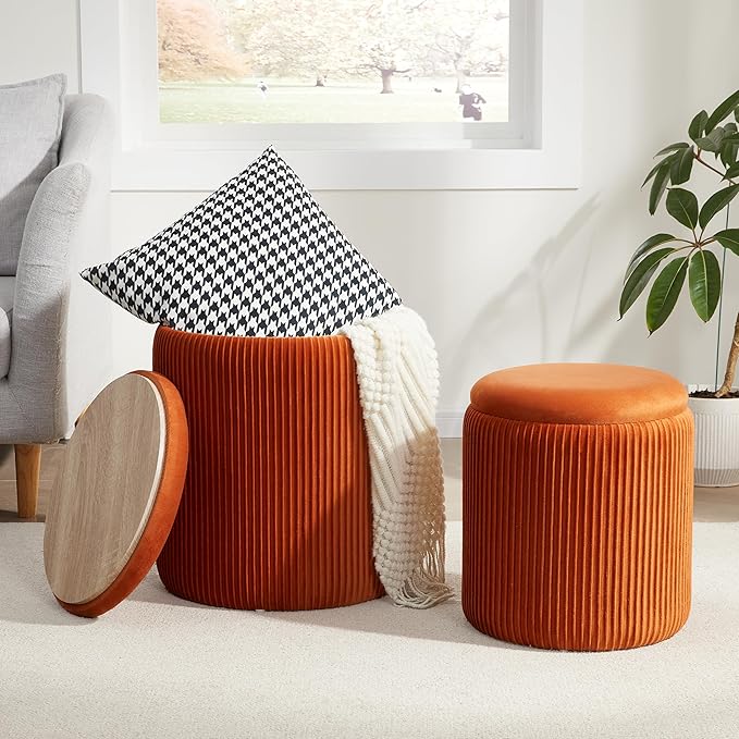 Duo D'Ottomans en Velours Polyvalent – Rangement Élégant & Confort