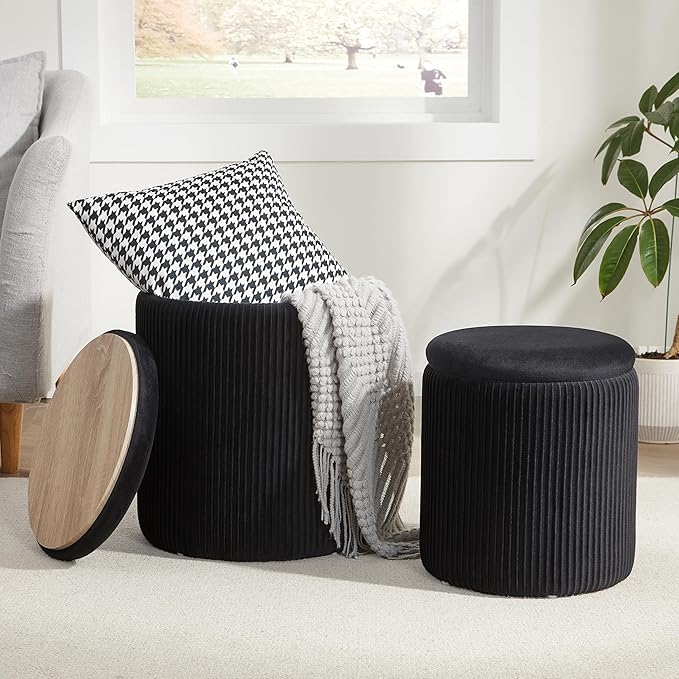 Duo D'Ottomans en Velours Polyvalent – Rangement Élégant & Confort