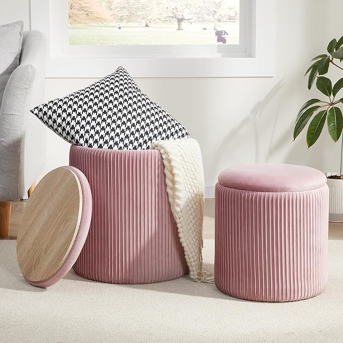 Duo D'Ottomans en Velours Polyvalent – Rangement Élégant & Confort