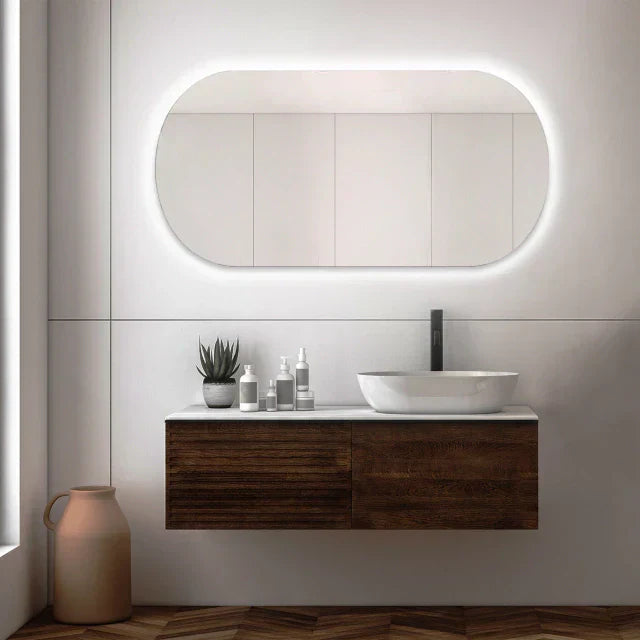 Miroir rond fin avec LED 80x40 cm