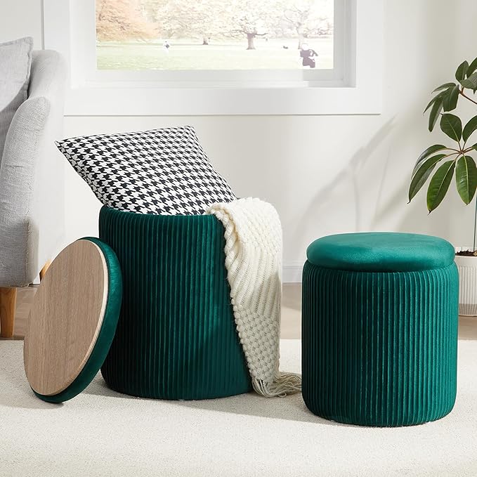 Duo D'Ottomans en Velours Polyvalent – Rangement Élégant & Confort
