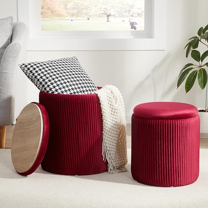 Duo D'Ottomans en Velours Polyvalent – Rangement Élégant & Confort