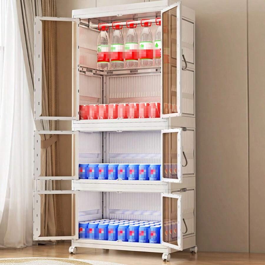 Armoire Portable en Plastique avec Portes en Verre