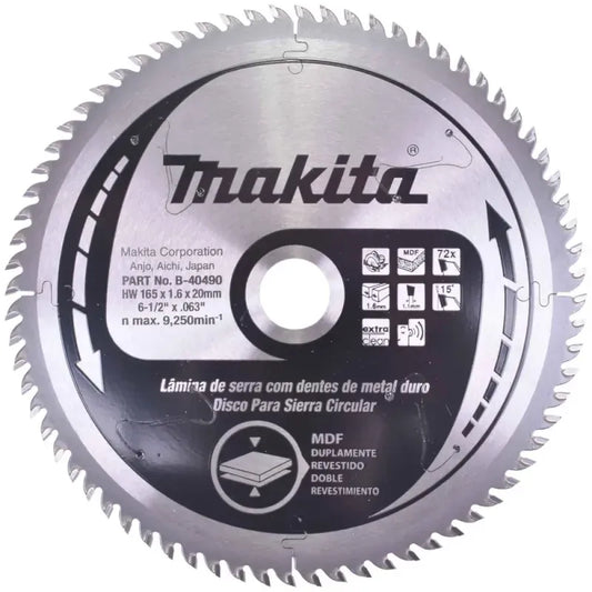 Disco De Sierra 165 X 20mm Para Mdf 72 Dientes B-40490 Makita