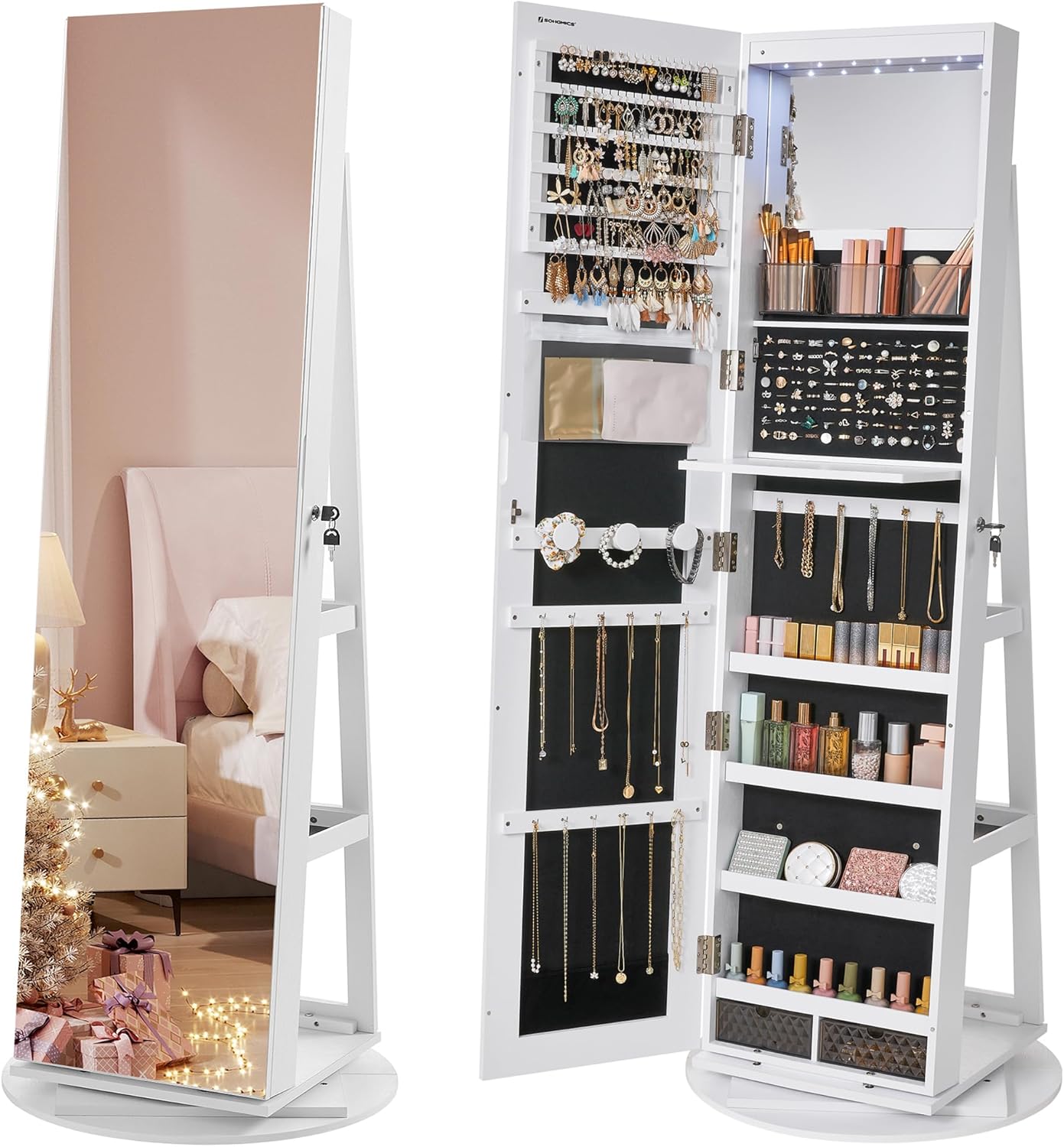 Miroir avec étagère et porte-bijoux