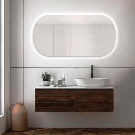 Miroir rond fin avec LED 80x40 cm